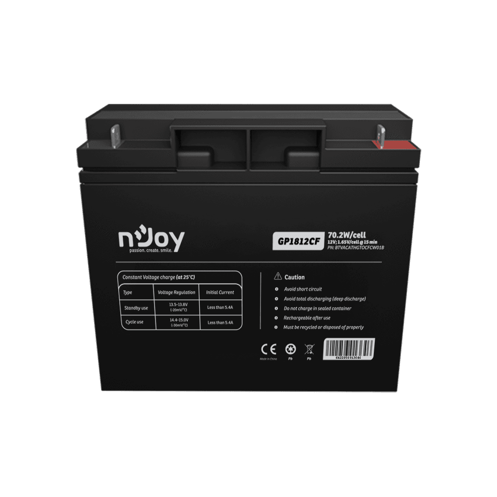 Acumulator NJOY GP1812CF 12V 181x77x167mm, Cycle use 14.4V- 15.0V max. current 5.4A, Float use 13.5V- 13.8V