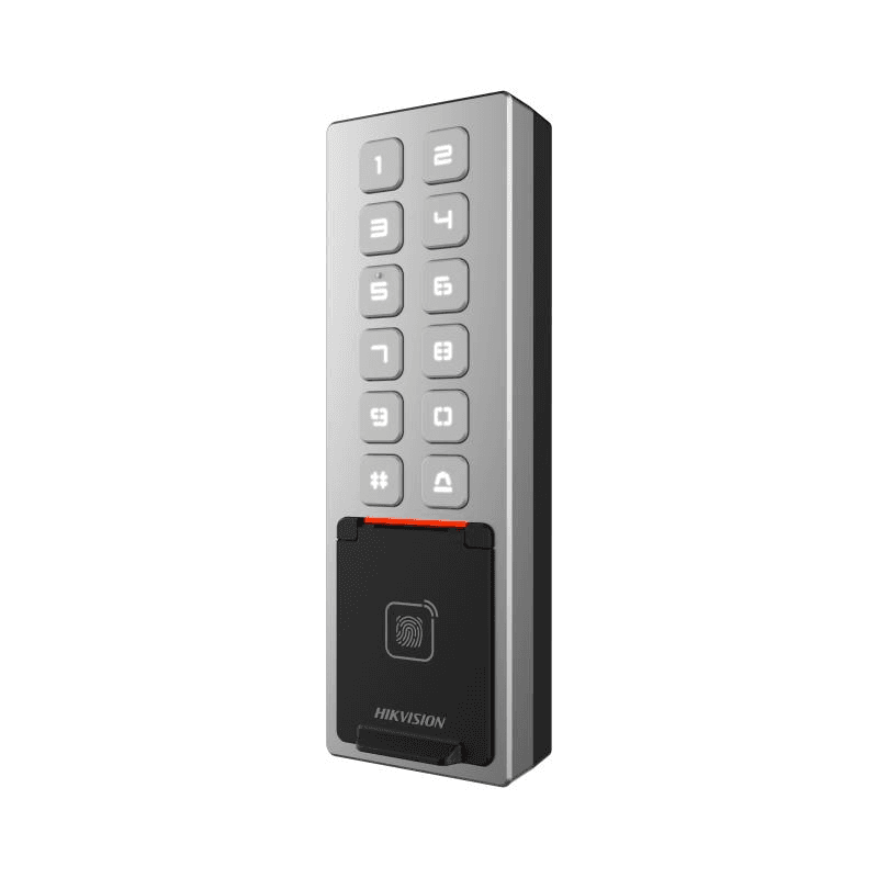 Cititor de proximitate cu tastatura Hikvision DS-K1T805MBFWX, M1 card, RS-485 and Wiegand (W26, W34), network interface