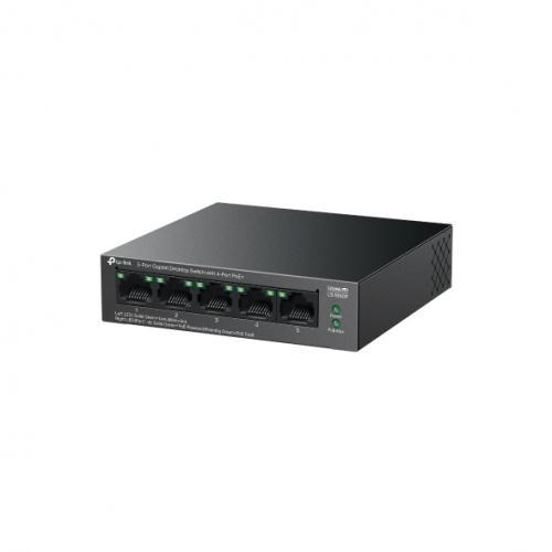 "5-Port Gigabit Desktop Switch with  4-Port PoE+ PORT: 4× Gigabit PoE+ Ports, 1× Gigabit Non-PoE Port SPEC: 802.3af/at