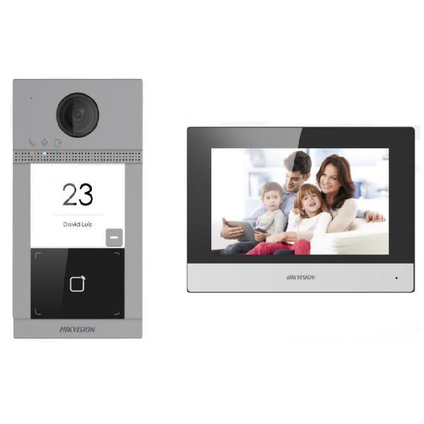 Kit videointercom IP Hikvision DS-KIS604-S(C) pentru o familie (o vila/casa) format din: 1 post de exterior