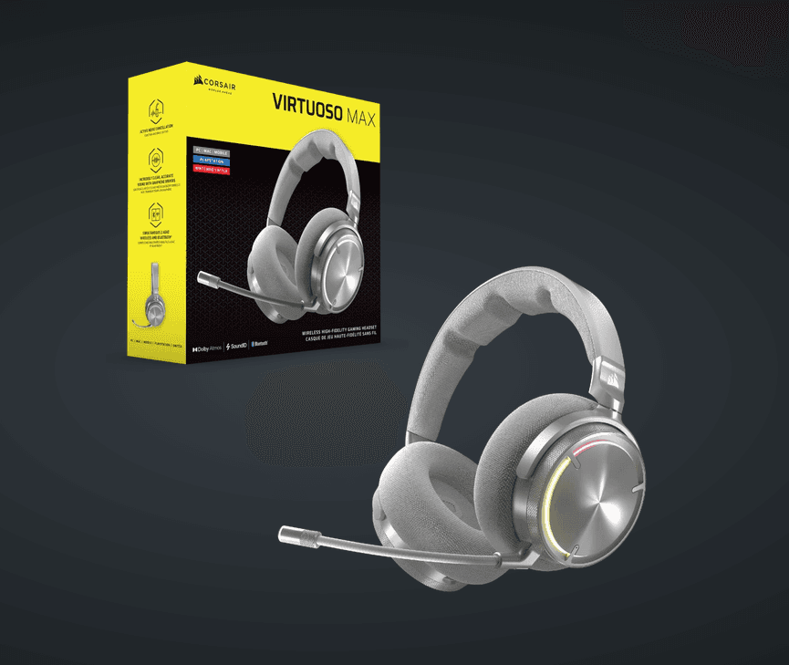Casti Gaming Head-band Corsair VIRTUOSO MAX WIRELESS, Wireless, noise-canceling, Argintiu
