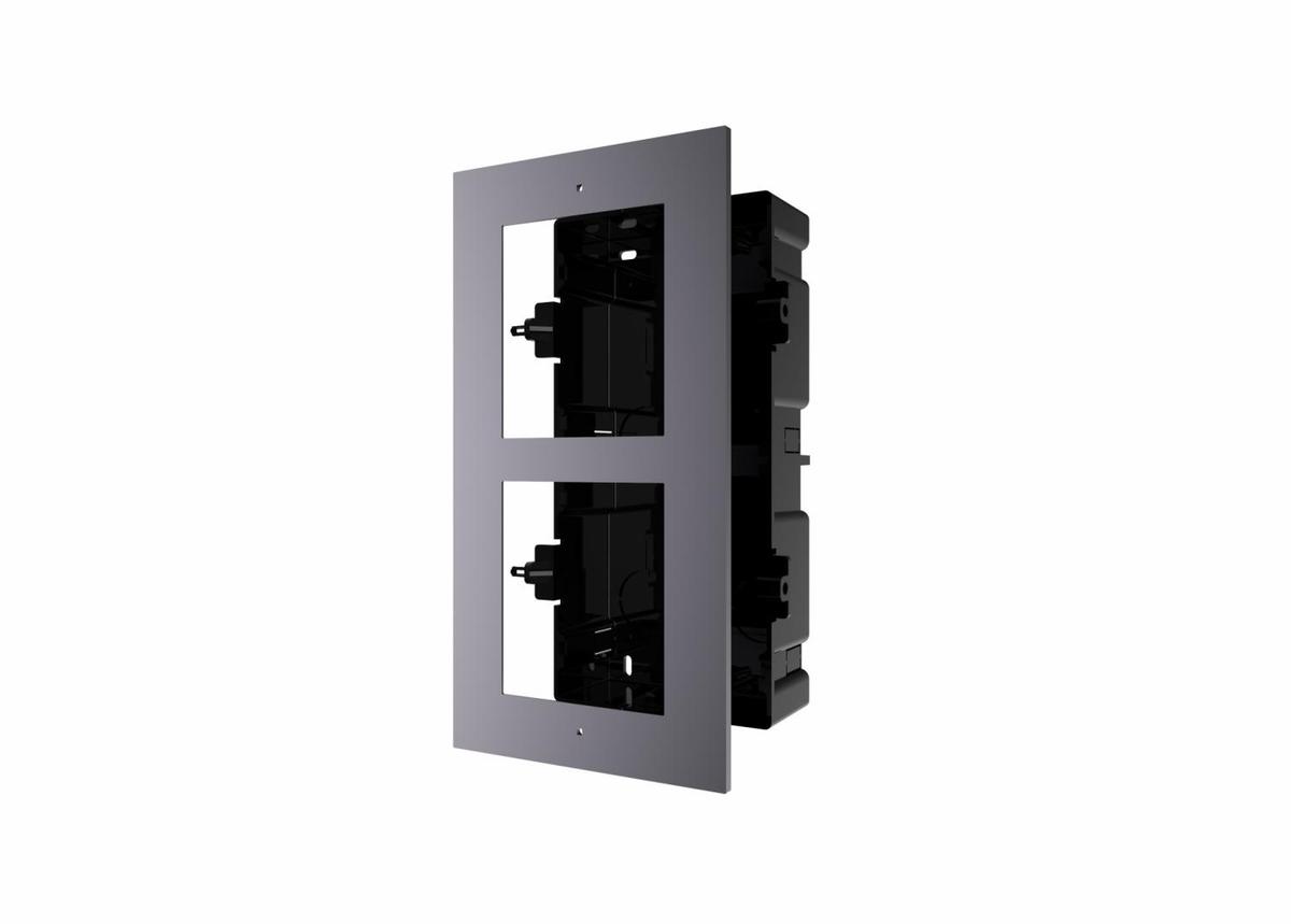 Panou frontal pentru 2 module de videointerfon modular Hikvision DS-KD- ACF2; permite conectarea a 2 module de interfon