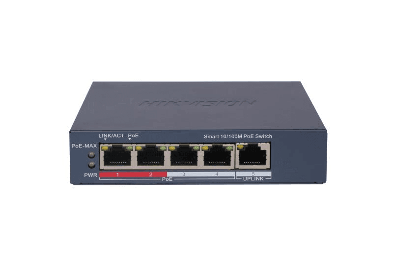 Switch 4 porturi PoE Hikvision DS-3E1105P-EI, L2, Smart Managed, 4 × 100 Mbps PoE RJ45 ports