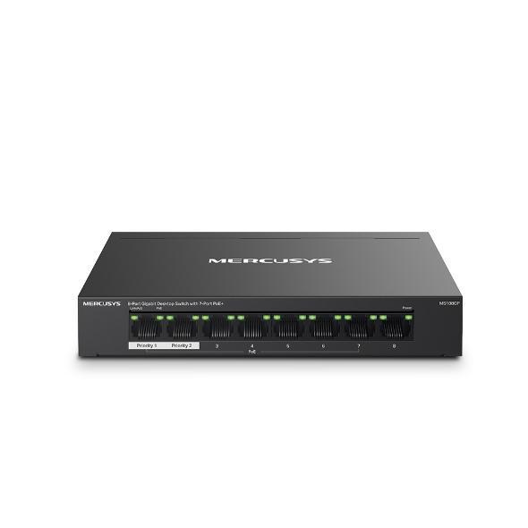 Switch Mercusys Desktop  8 porturi Gigabit, MS108GP, 7 porturi POE (1-7) , buget POE: 65 W