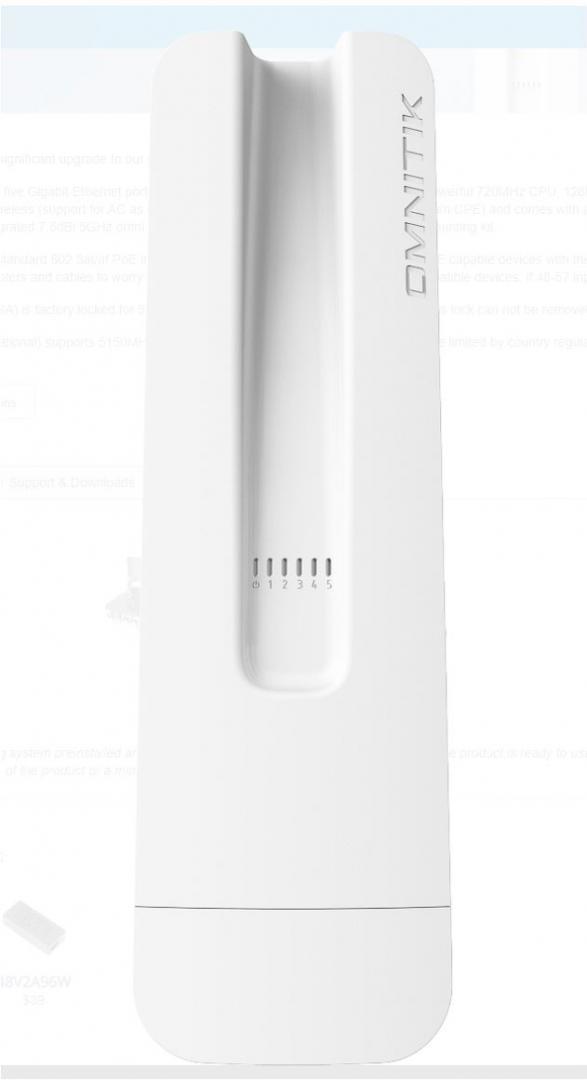 Miktrotik OmniTIK 5 POE AC access point, RBOmniTikPG-5HacD,  Procesor: 720Mhz, Dimensiuni: 416 x 129 x 58 mm, 128Mb RAM