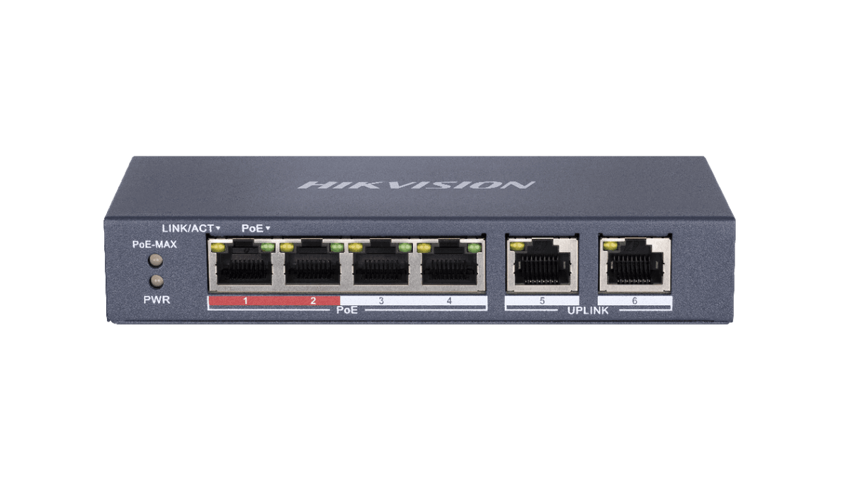 Switch Hikvision DS-3E0106P-E-M, Switching capacity 1.6 Gbps, 4 x 10/100Mbps PoE ports