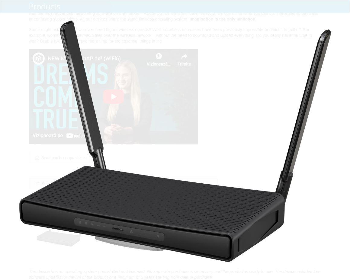 Mikrotik Dual-Band WI-FI 6 Wireless router, AX1800, C53UiG+5HPaxD2HPaxD, Procesor  IPQ-6010 cu 4 nuclee, 864 mhz