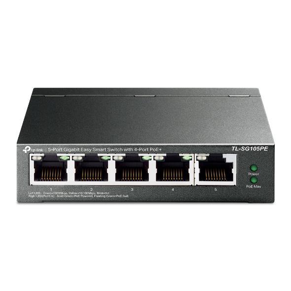"5-Port Gigabit Easy Smart Switch with 4-Port PoE+ PORT: 4× Gigabit PoE+ Ports