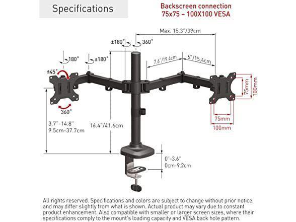 Suport monitor Barkan M142T full motion, pentru monitoare de 13"-27", greutate maxima suportata per ecran 5 kg