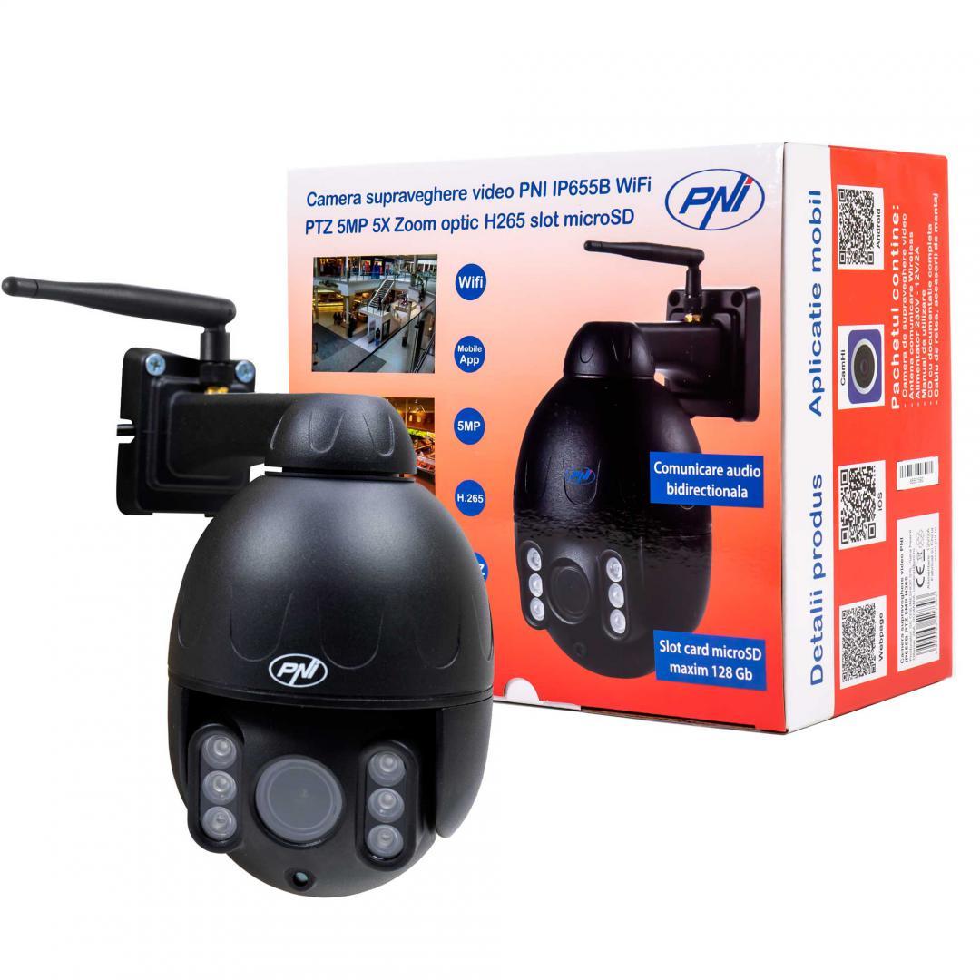 Camera supraveghere video PNI IP655B 5MP WiFi PTZ 5X Zoom optic H265, slot microSD, stand-alone