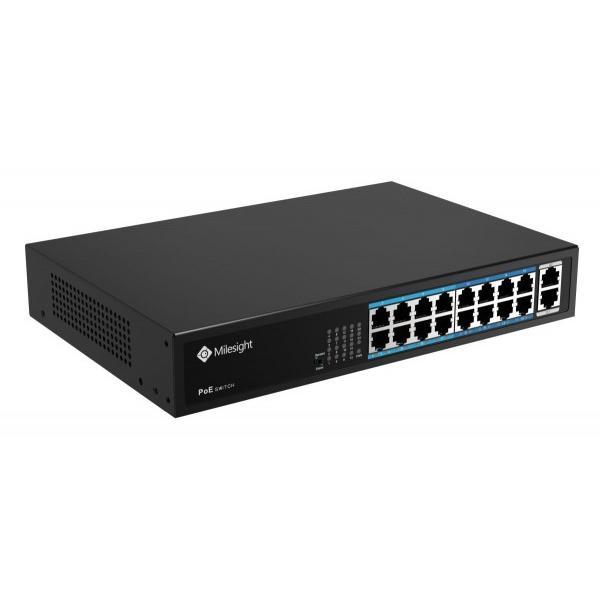 POE Switch Milesight 16 Porturi POE MS-S0216-GL, Porturi: 16X10/100MbpsPoEports(RJ45) +2X1000Mbps uplink ports