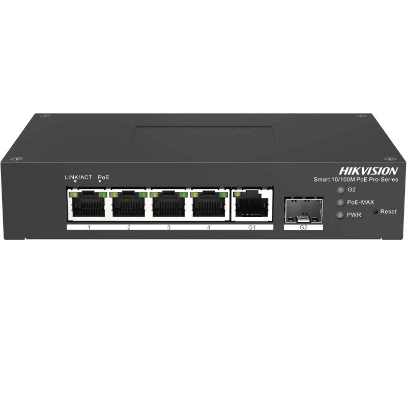 Switch PoE Hikvision DS-3T1306P-SI/HS: 4 × 10/100 Mbps PoE port,1 × Gigabit RJ45 port,1 × Gigabit fiber optical port