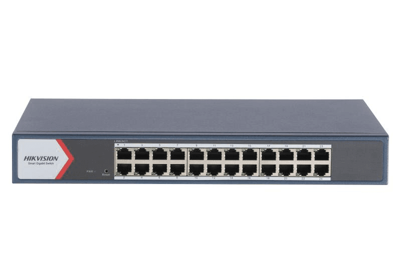 Switch Hikvision DS-3E1524-EIV3: 24 × gigabit RJ45 ports, tensiune alimentare 220 V AC, 50/60 Hz, Max. 0.7 A