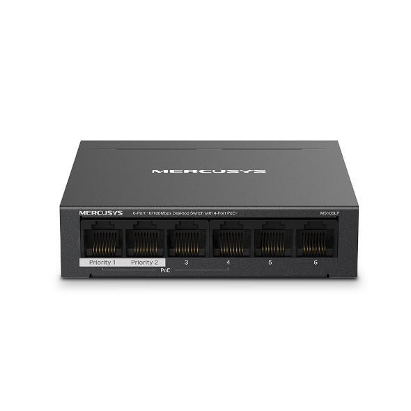 Mercusys Desktop Switch MS106LP 6 porturi 10/100Mbps, Standarde si protocoale  IEEE 802.3x Flow Control, 4 porturi POE