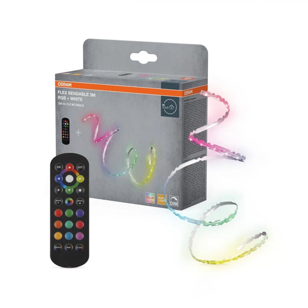 Kit Banda LED RGB Osram FLEX BENDABLE cu Telecomanda, 6.5W, 220-240V, 780 lm, lumina alba si color (3000K), dimabila