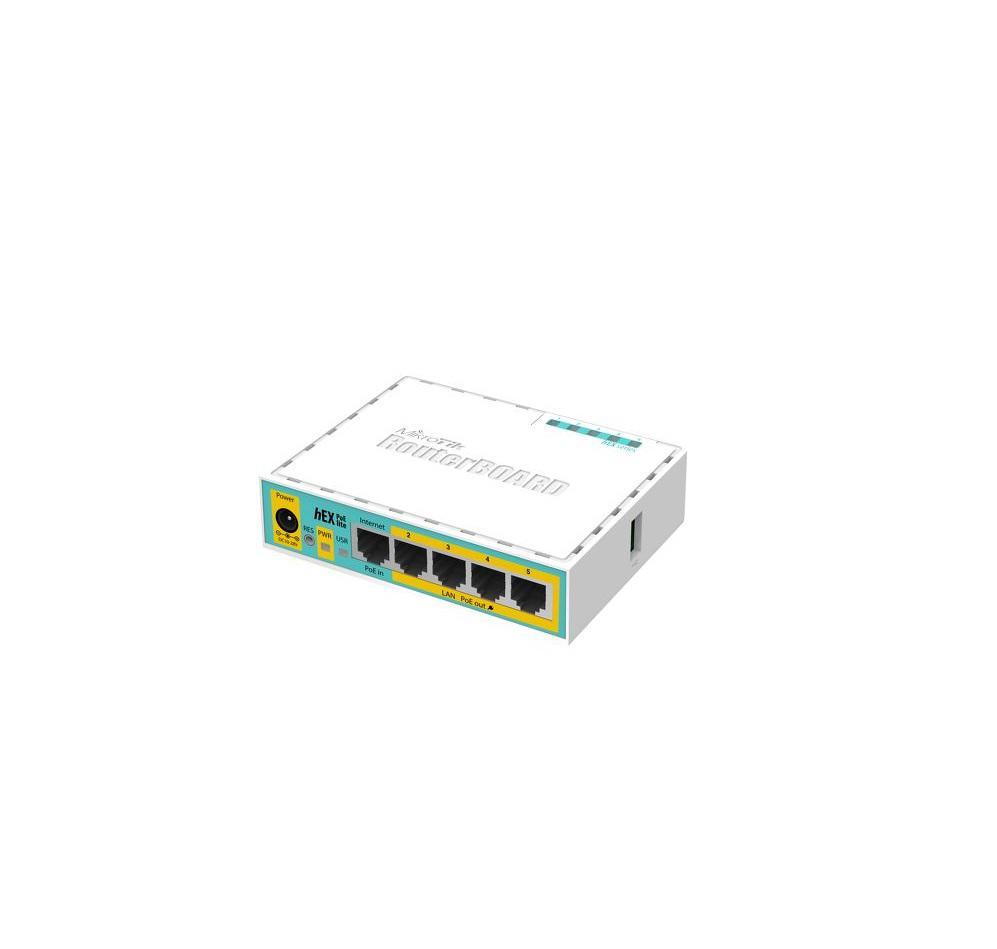 ROUTER MIKROTIK RB750UPR2, hEX PoE lite, 5xLAN Fast Ethernet (four withPoE out), USB, 64MB RAM