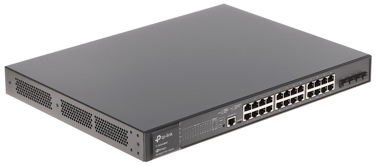 "JetStream™ 28-Port Gigabit L2+ Managed Switch with 24-Port PoE+ PORT: 24× Gigabit PoE+ Ports, 4× Gigabit SFP Slots