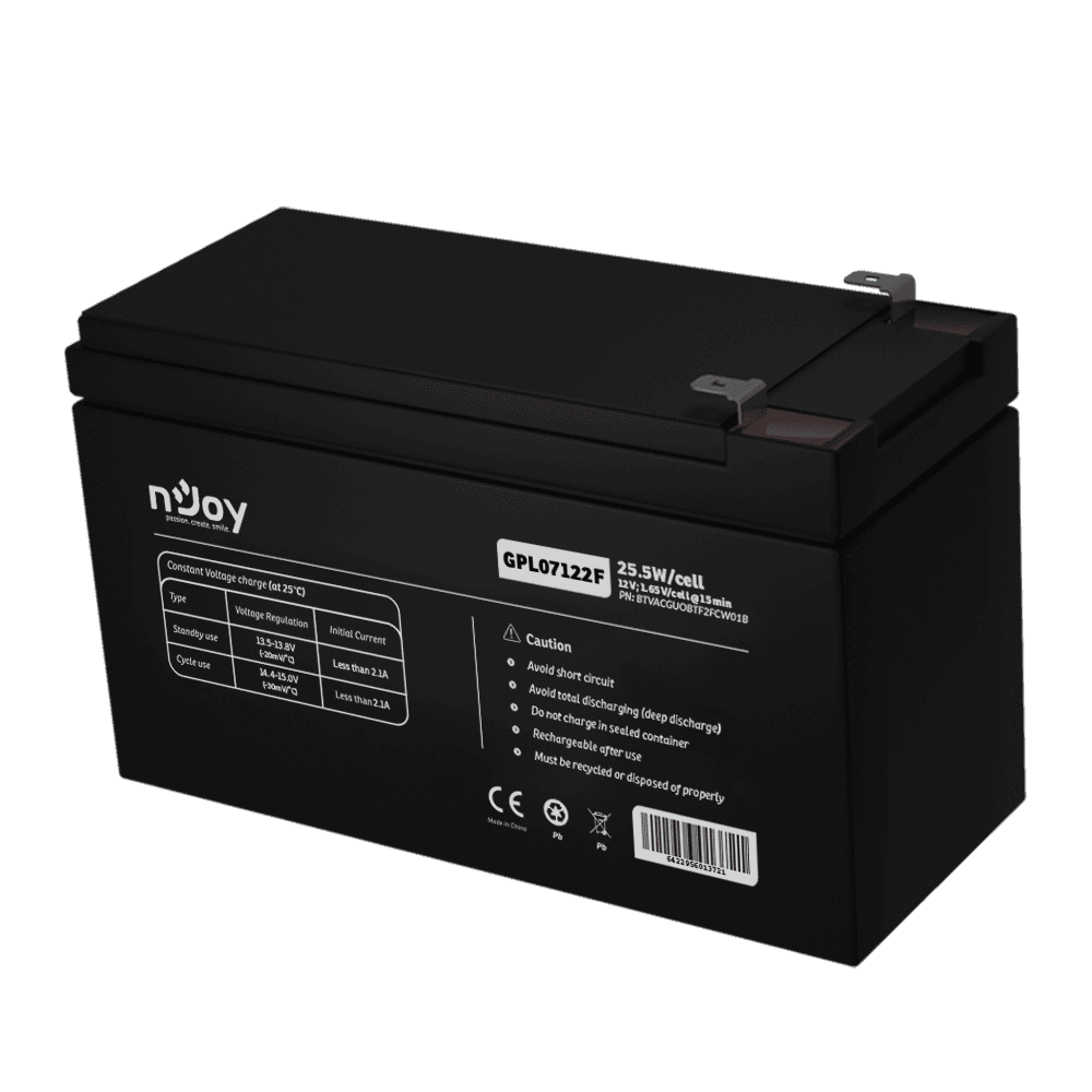 Acumulator nJoy GPL07122F 12V 22.72W/cell, Capacitate 22.72W/cell evaluat la 1,65V/cell@15 min), Tensiune 12V