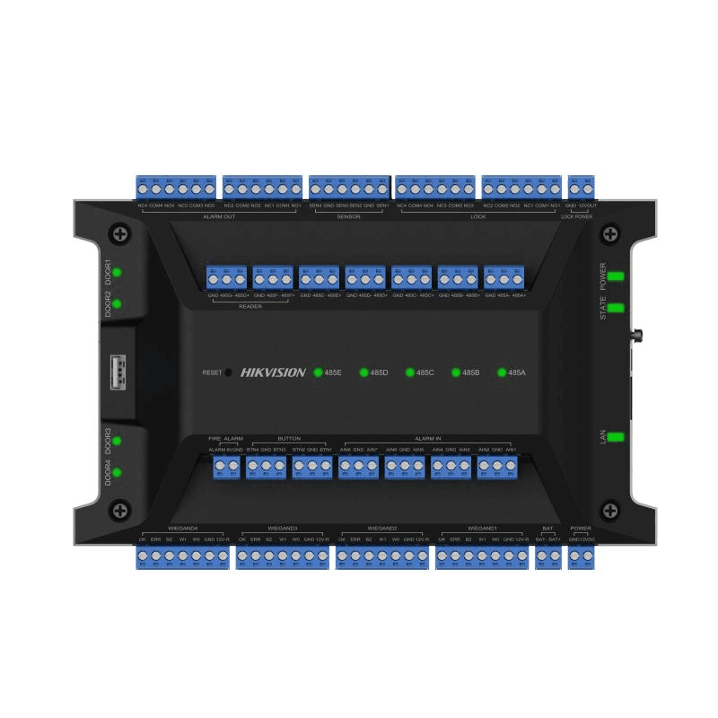 Centrala control acces Hikvision DS-K2704X(P), 10/100/1000 Mbps, interfete: 1x Network, 4x Lock Control, 4x Exit Button