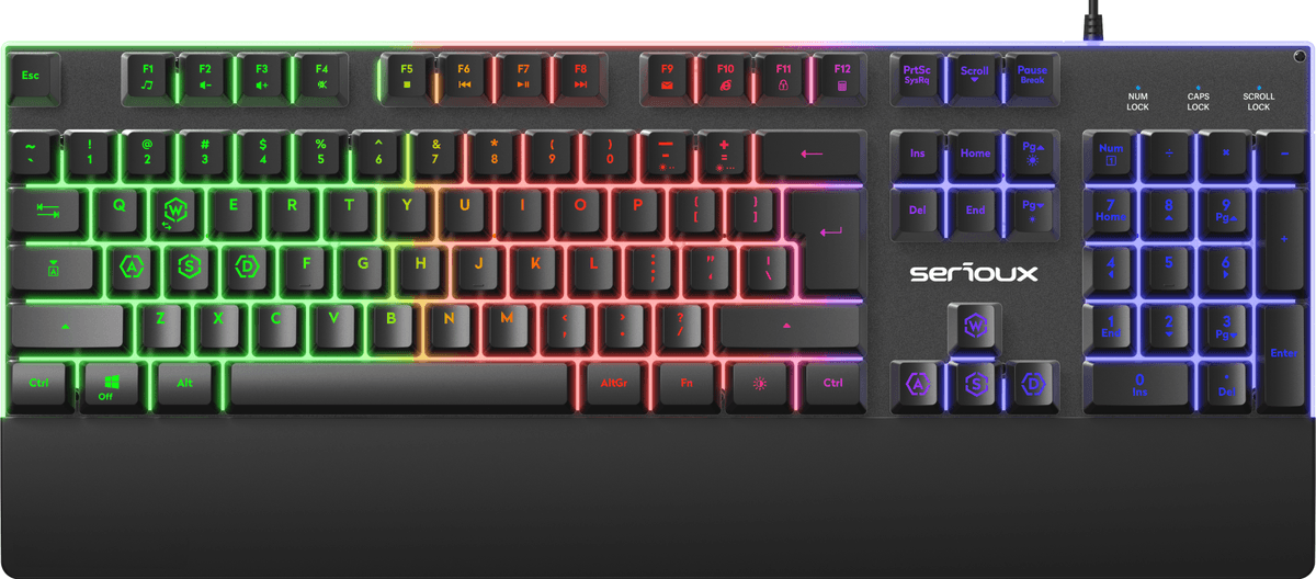 Tastatura gaming cu fir iluminata Serioux Nexor, interfata USB, numar de taste: 104, material ABS