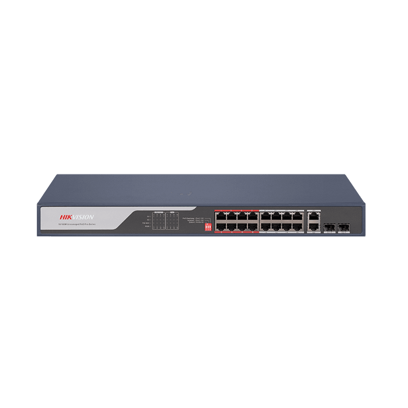 16 Port Fast Ethernet Unmanaged POE Switch Hikvision DS-3E0318P-E(C) Intelligent PoE management. Up to 300 m long range