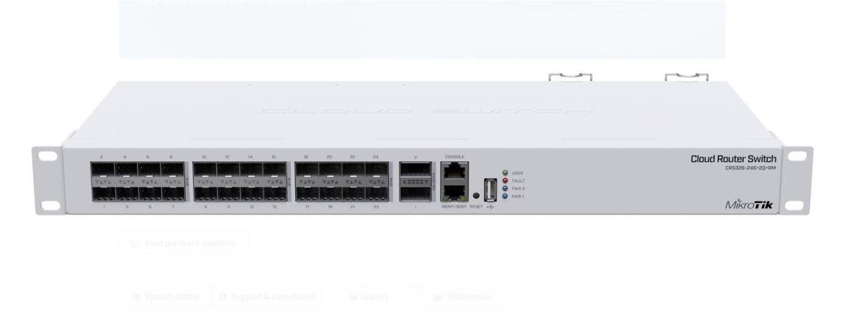 MIKROTIK, 24 Port QSFP+ 2 SFP L3 Managed Switch, CRS326-24S+2Q+RM, Procesor:650 MHz, 64 mb RAM, 16 mb Flash