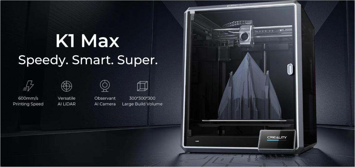 Imprimanta 3D Creality K1 MAX, Tehnologie FDM, viteza printare 600mm/s, Precizie 100 +/-0.1mm
