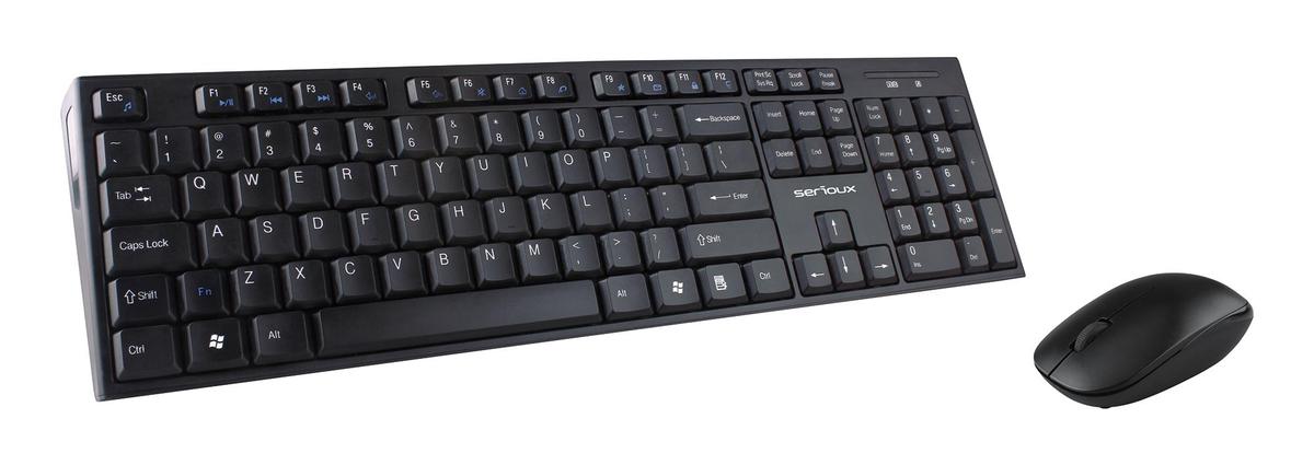 Kit tastatura + mouse Serioux NK9800WR, wireless 2.4GHz, US layout, multimedia, mouse optic 1200dpi, negru, USB