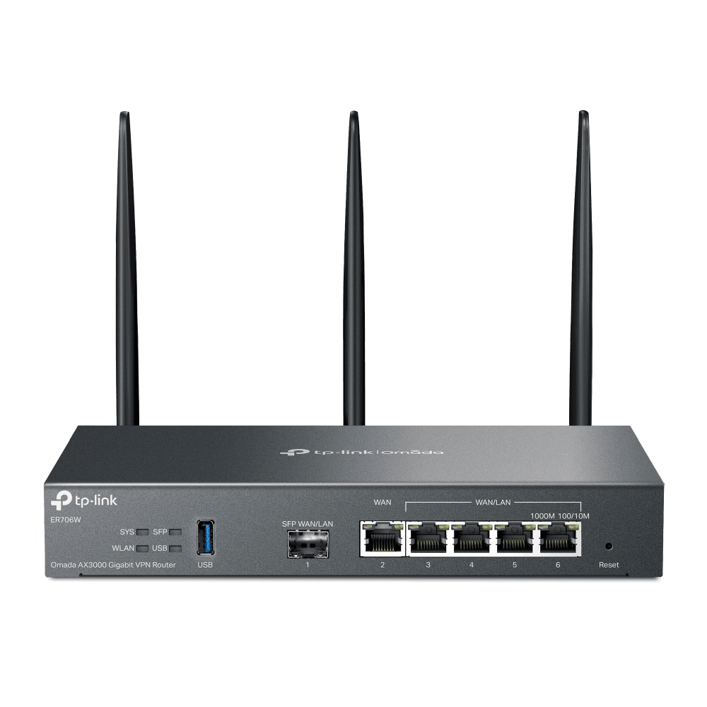 "Omada AX3000 Wi-Fi 6 Gigabit VPN Router PORT: 1× Gigabit SFP WAN/LAN Port, 1× Gigabit RJ45 WAN Port