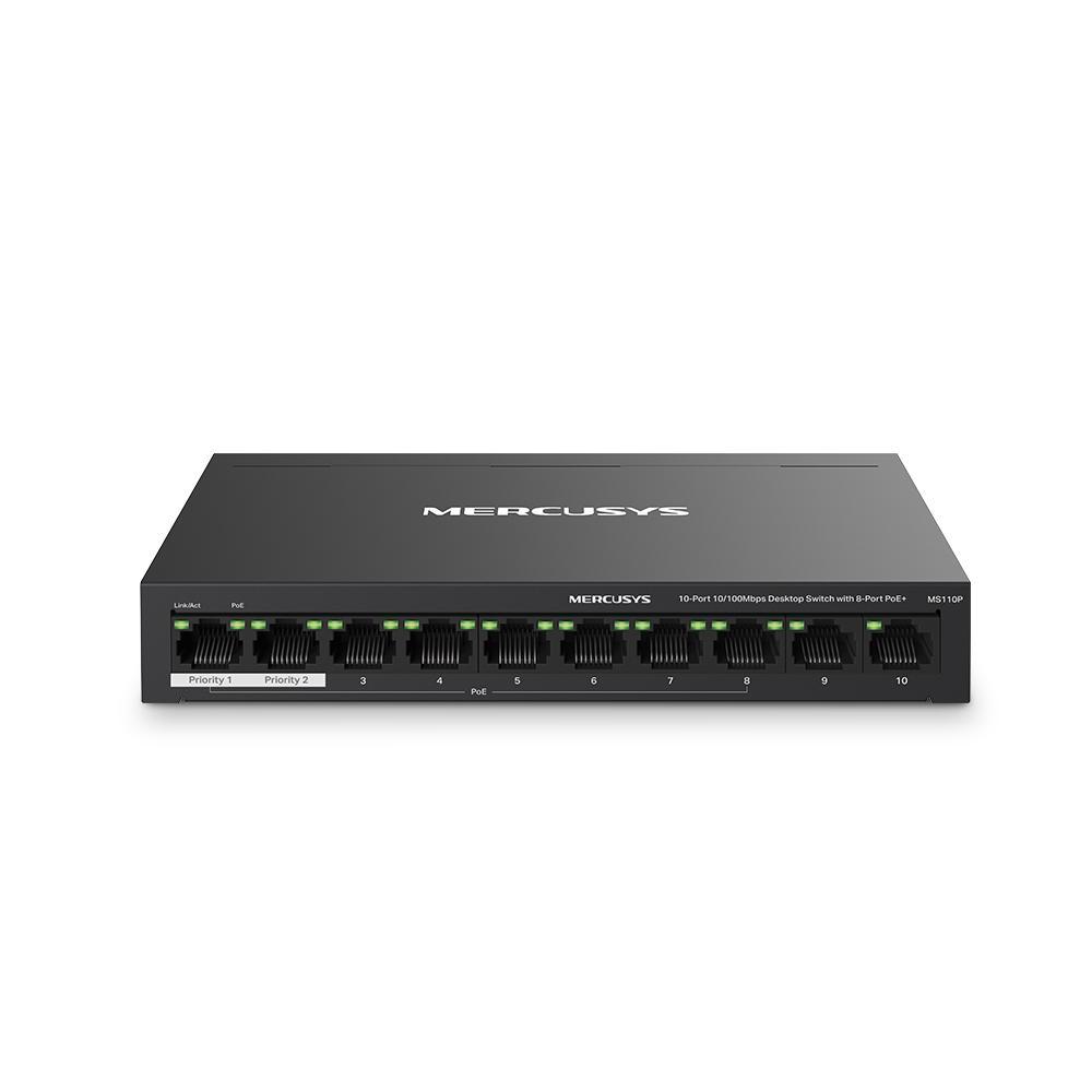 MERCUSYS DESKTOP SWITCH 10PORT MS110P POE, Interfata:  10× 10/100 Mbps