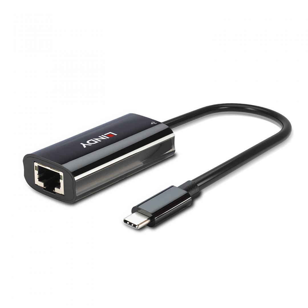 Hub USB LINDY 43328, USB-C, 2 porturi, RJ-45, Negru