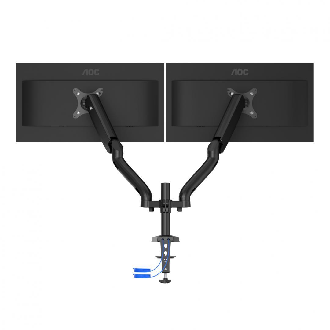 Brat sustinere AD110DX AOC 2 monitoare cu dimensiune maxima 27", fixarede birou, pivot 360gr, raza larga de inclinare