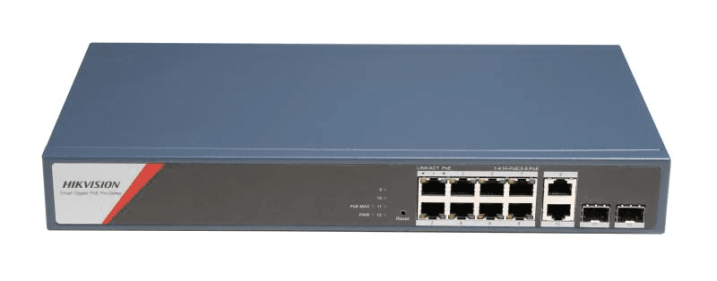 Switch PoE Hikvision DS-3E1512HP-SI-8P2T2F: 8 x 10/100/1000 Mbps PoE Ports, 2 × 10/100/1000 Mbps RJ45