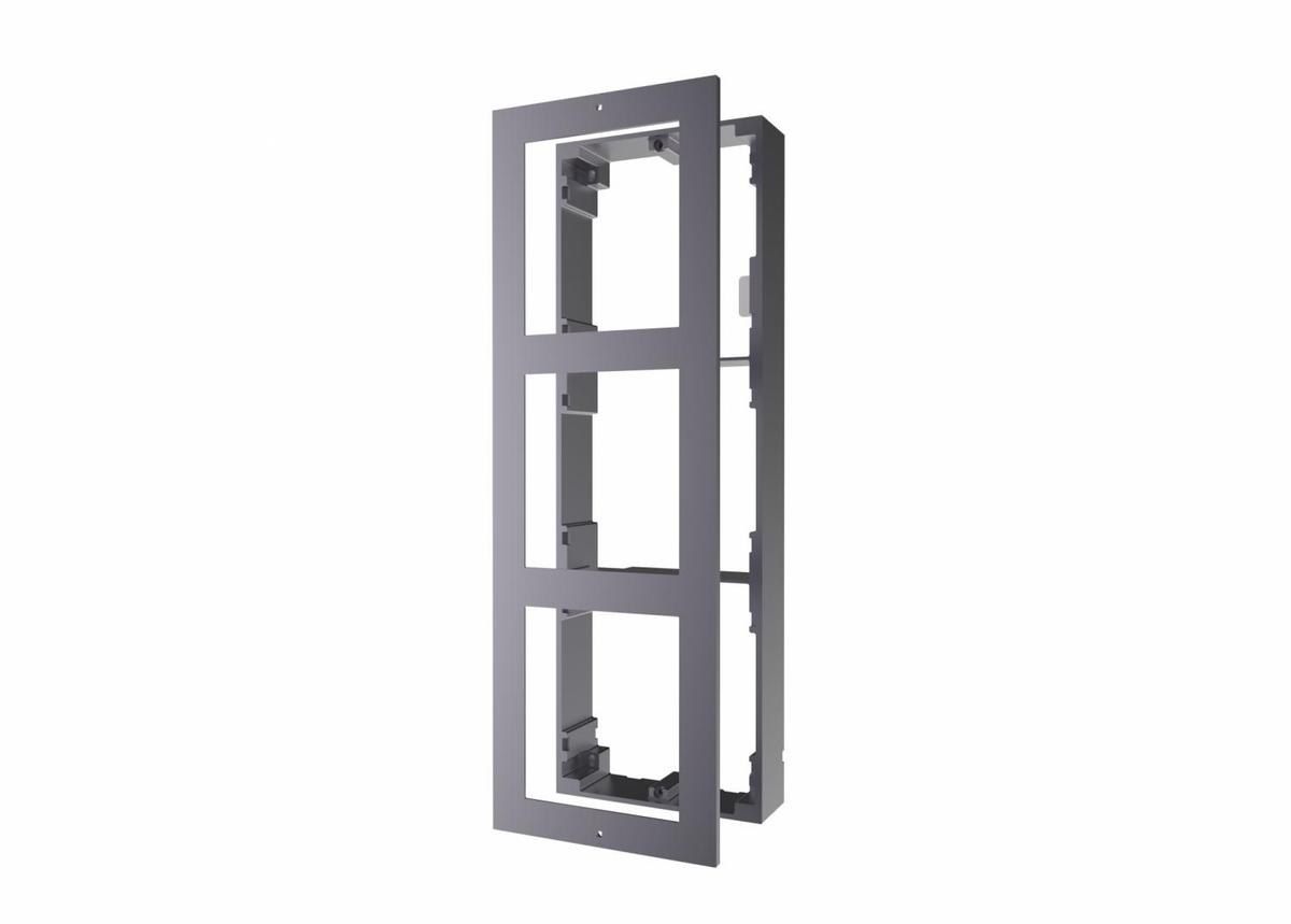 Panou frontal pentru 3 module videointerfon modular Hikvision DS-KD-ACW3; permite conectarea a 3 module de videointerfon