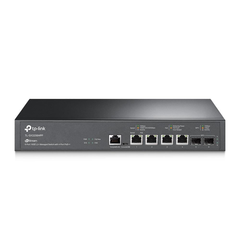 "JetStream™ 4-Port 10GBase-T and 2-Port 10GE SFP+ L2+ Managed Switch with 4-Port PoE++ PORT: 4× 10G PoE++ Ports