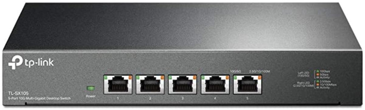 "5-Port 10G Multi-Gigabit Desktop Switch PORT: 5× 10G RJ45 Ports SPEC: Desktop Steel Case FEATURE: Plug and Play"