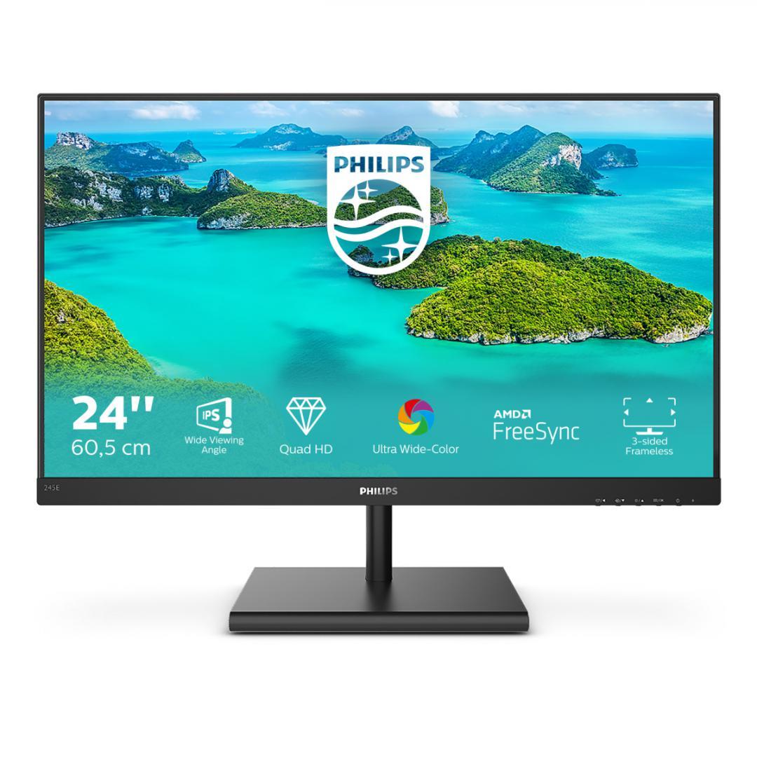 Monitor Consumer Philips 245E1S/00, 23.8", 2560 x 1440 pixeli, Black, 3 ani Garantie