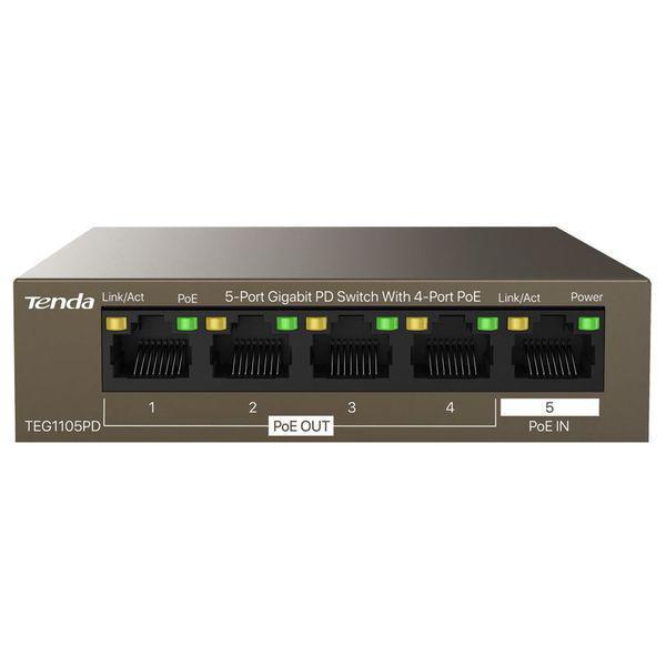 Tenda 5-Port Gigabit PD switch, 4 port POE TEG1105PD, Network standard: IEEE 802.3, IEEE 802.3u, IEEE 802.3x