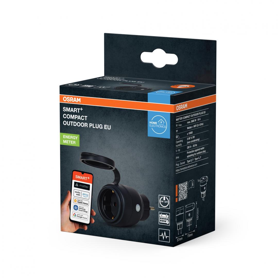 Priza inteligenta de exterior Osram SMART+ Matter over WiFi (2.4 GHz), 16A, 3680W, IP44, compatibila Amazon Alexa