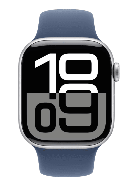 Apple Watch Series 10 GPS + Cellular 42mm Silver Aluminium Case with Denim Sport Band - S/M