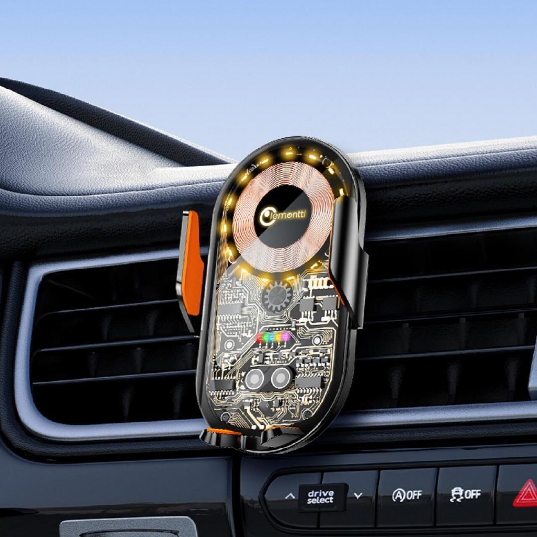 Lemontti Suport Auto cu incarcare  Wireless, 15W, deschidere automata prin senzor infrarosu, prindere la ventilatie