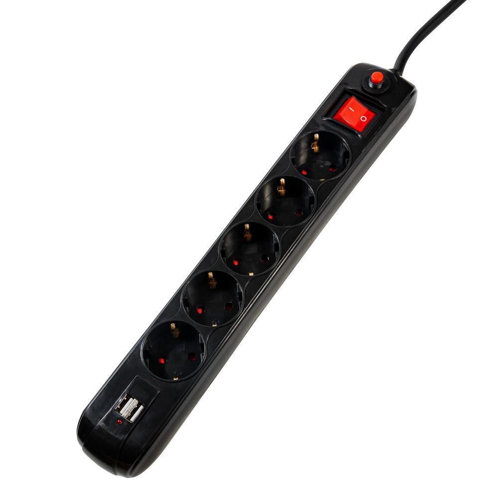 PRELUNGITOR SPACER, Schuko x 5, conectare prin Schuko (T), USB x 2, cablu 3 m, 16 A, max. 3500W