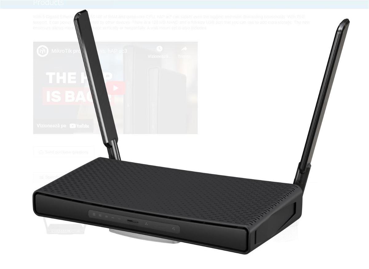 Miktrotik  HAP AC1200 DUAL BAND WIRELESS ROUTER, 5 PORTURI 10/100/1000mbps, 1 x POE, 1 x USB, 2.4Ghz-300 Mbps