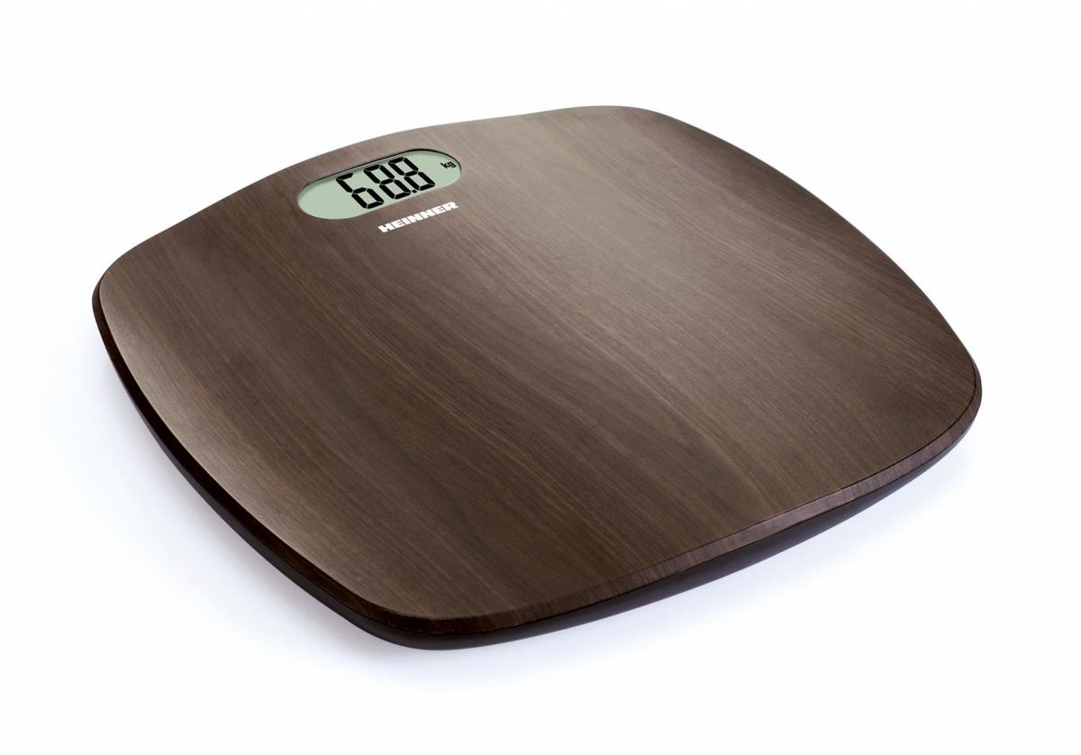 Cantar de baie Heinner Dark Bamboo 180 HBS-BRW180BB, platforma cu design de lemn, capacitate maxima: 180kg, display LCD