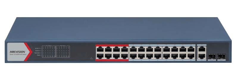 Switch 24 porturi Hikvision DS-3E1326P-EI(B), L2, Smart Managed, 24 × 10/100 Mbps PoE RJ45 ports si 2 × gigabit combos