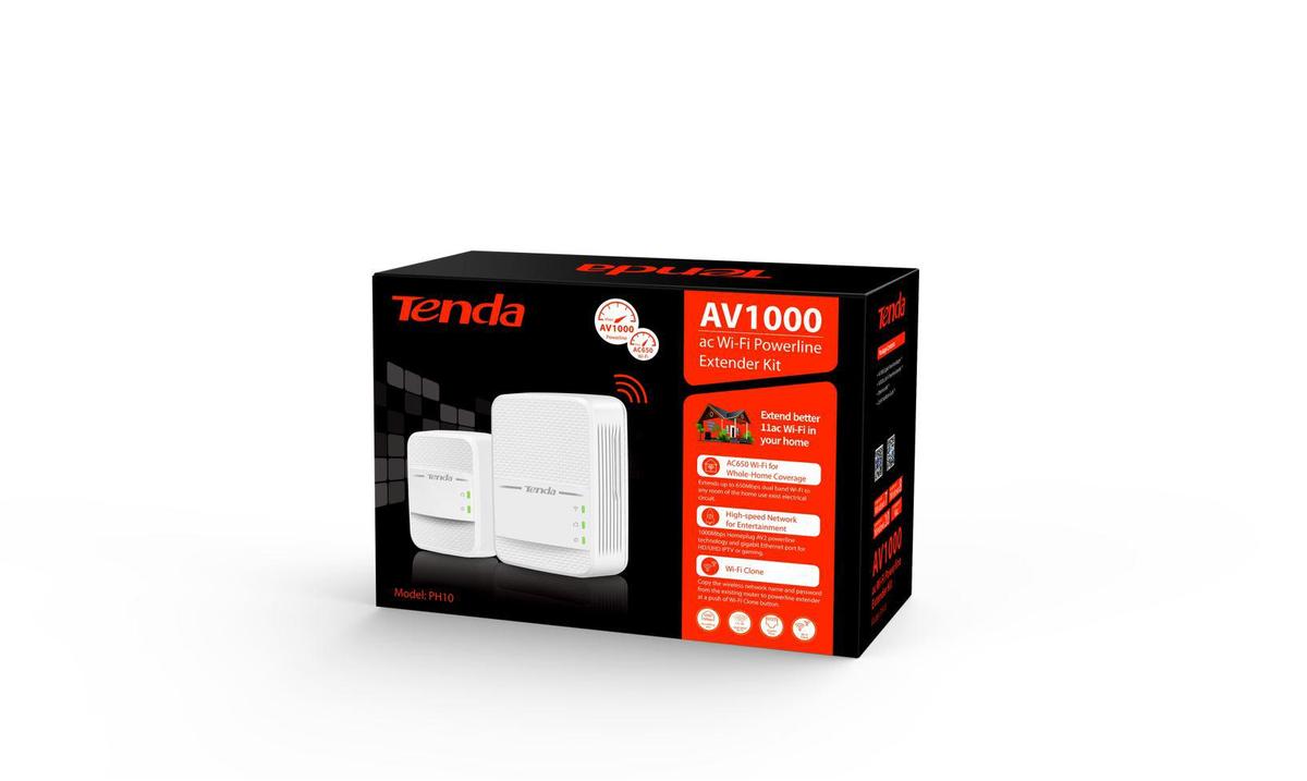 Tenda Powerline Extender Kit, PH10KIT,  AV1000, Wi-Fi Powerline Extender + Powerline Adapter, antena interna