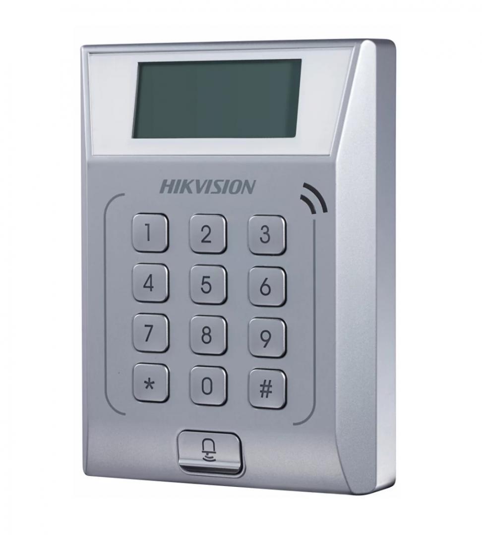 Cititor standalone cu tastatura si card proximitate Hkvision DS-K1T802M, suporta cartele MIFAE