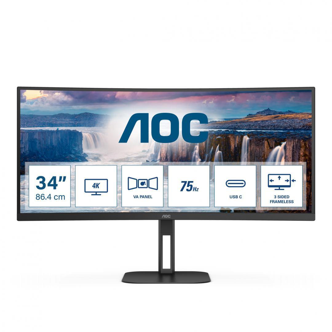 Monitor Gaming AOC CU34V5C/BK, 34", 3440 x 1440 pixeli, Black, 3 ani Garantie