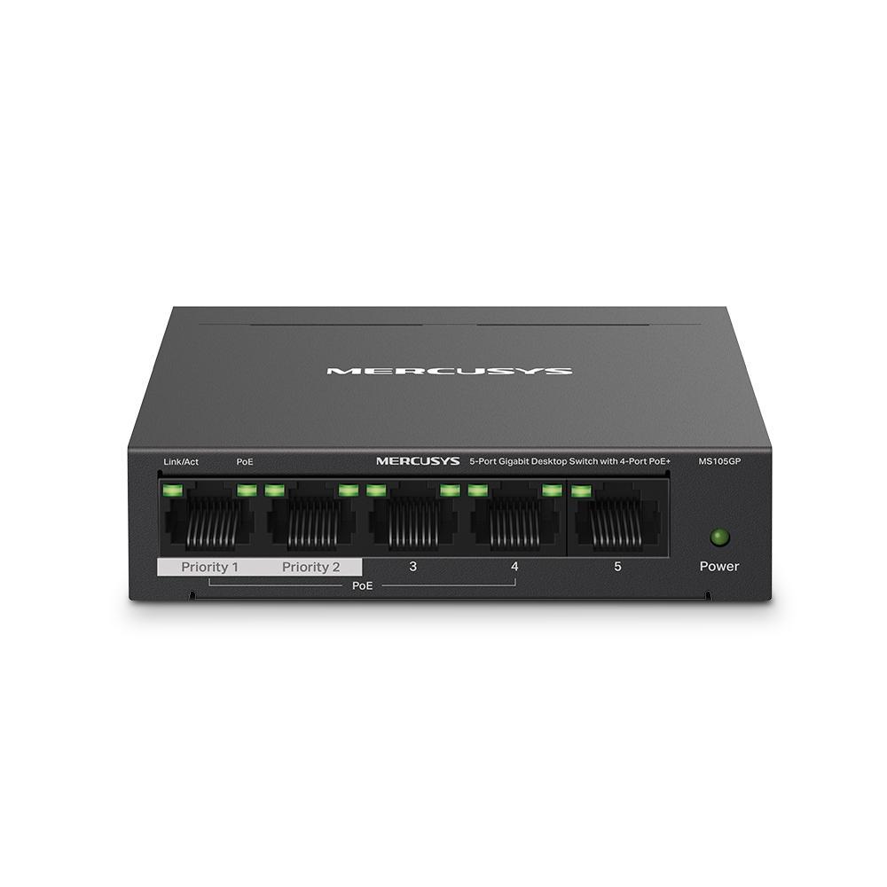 MERCUSYS DESKTOP SWITCH 5PORT MS105GP POE, Interfata: 5 x 5× 10/100/1000 Mbps RJ45 ports, 4 x POE