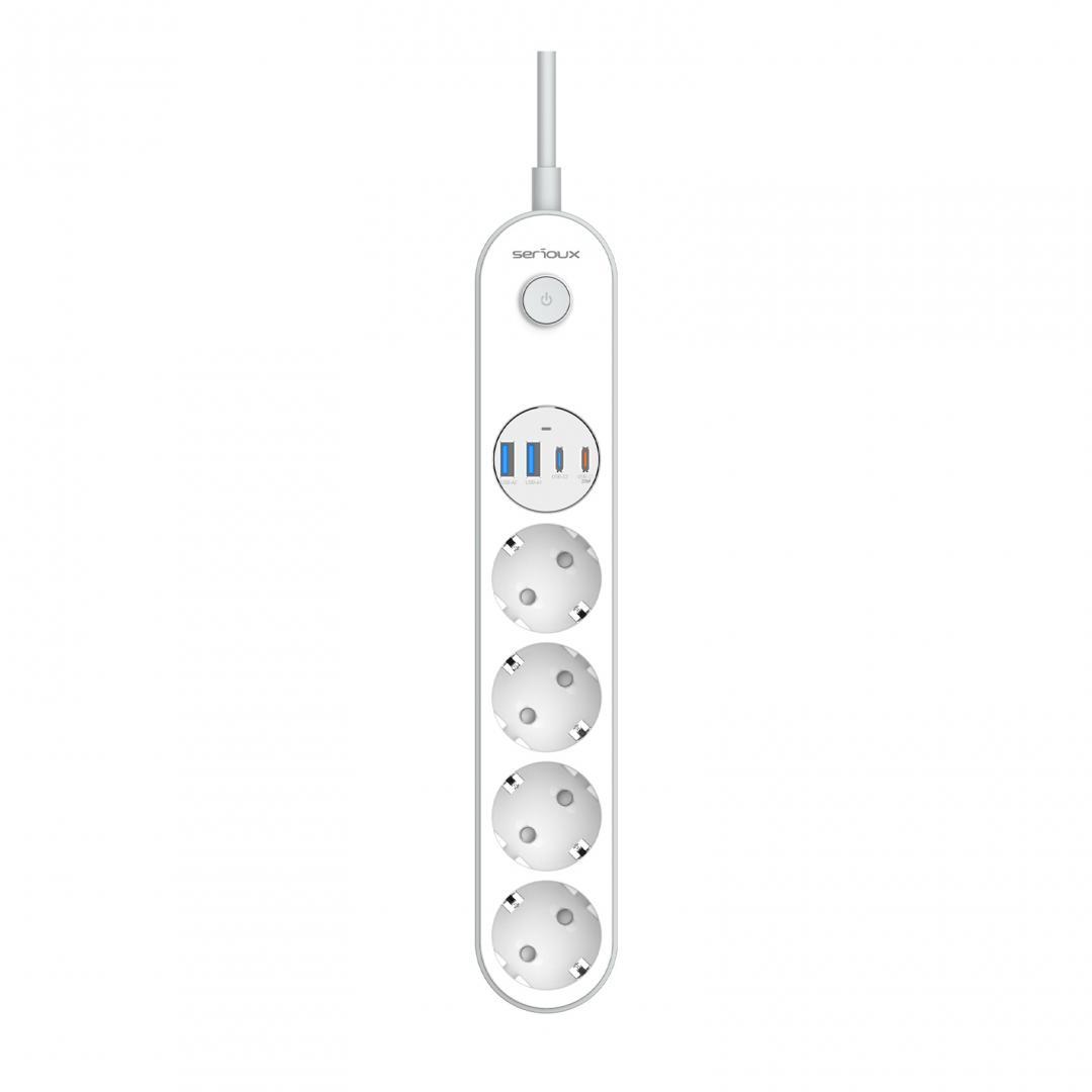 Prelungitor cu protectie Serioux SRXP-PS44W, 4 prize schuko, Tensiune intrare: 100-240V, 50-60Hz